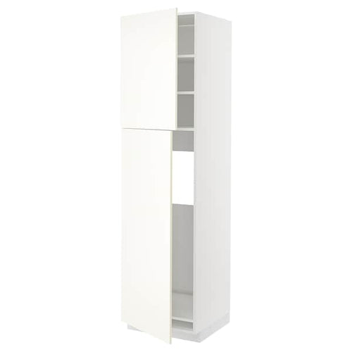 METOD - High cabinet for fridge w 2 doors, white/Vallstena white, 60x60x220 cm