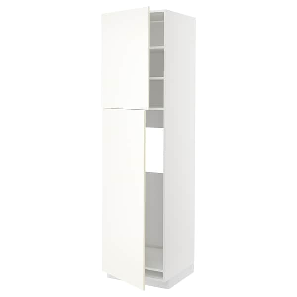 METOD - High cabinet for fridge w 2 doors, white/Vallstena white, 60x60x220 cm