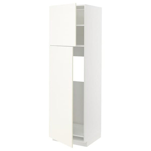 METOD - High cabinet for fridge w 2 doors, white/Vallstena white, 60x60x200 cm