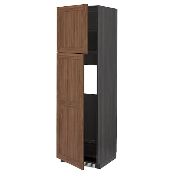 METOD - High cabinet for fridge w 2 doors, black Enköping/brown walnut effect, 60x60x200 cm - best price from Maltashopper.com 49476402