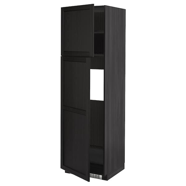 METOD - High cabinet for fridge w 2 doors, black/Lerhyttan black stained , 60x60x200 cm