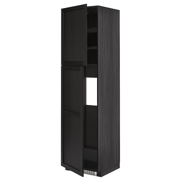 METOD - High cabinet for fridge w 2 doors, black/Lerhyttan black stained , 60x60x220 cm - best price from Maltashopper.com 99459626