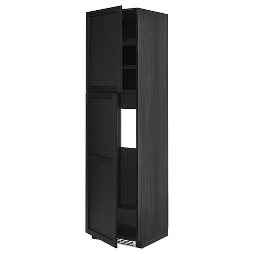 METOD - High cabinet for fridge w 2 doors, black/Lerhyttan black stained , 60x60x220 cm