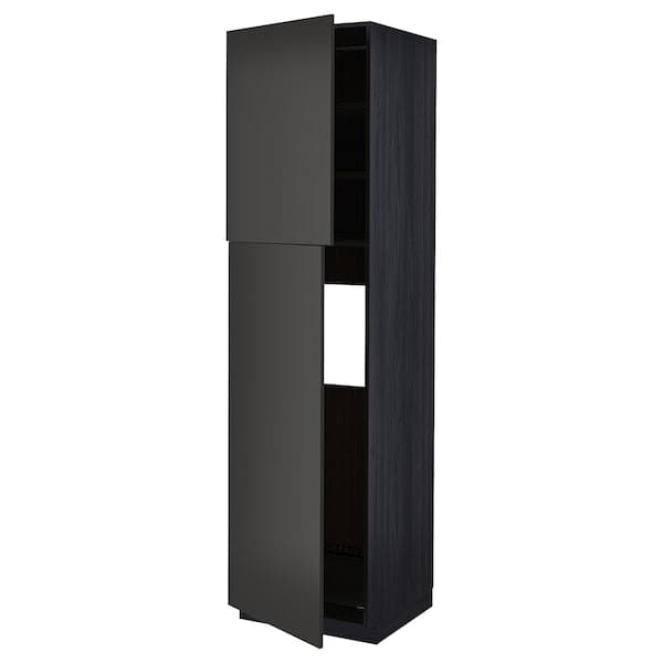 METOD - High cabinet for fridge w 2 doors, black/Nickebo matt anthracite, 60x60x220 cm - best price from Maltashopper.com 19497463