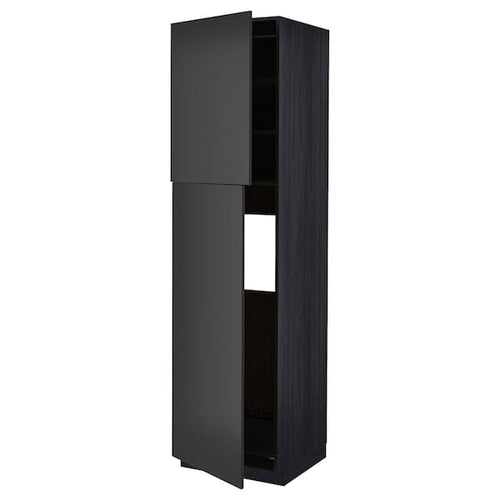 METOD - High cabinet for fridge w 2 doors, black/Nickebo matt anthracite, 60x60x220 cm