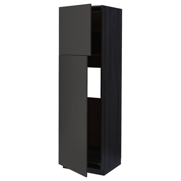 METOD - High cabinet for fridge w 2 doors, black/Nickebo matt anthracite, 60x60x200 cm - best price from Maltashopper.com 19497745