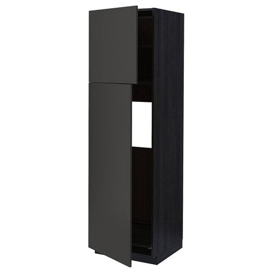 METOD - High cabinet for fridge w 2 doors, black/Nickebo matt anthracite, 60x60x200 cm - best price from Maltashopper.com 19497745