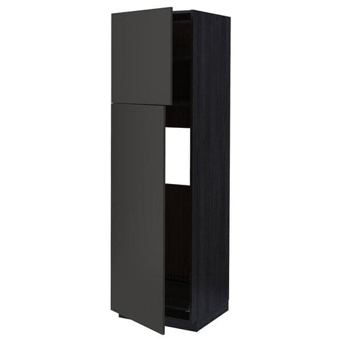 METOD - High cabinet for fridge w 2 doors, black/Nickebo matt anthracite, 60x60x200 cm