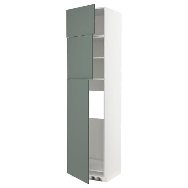 METOD - High cab for fridge with 3 doors, white/Bodarp grey-green , 60x60x240 cm