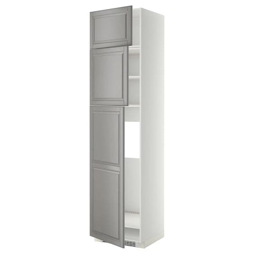METOD - High cab for fridge with 3 doors, white/Bodbyn grey , 60x60x240 cm