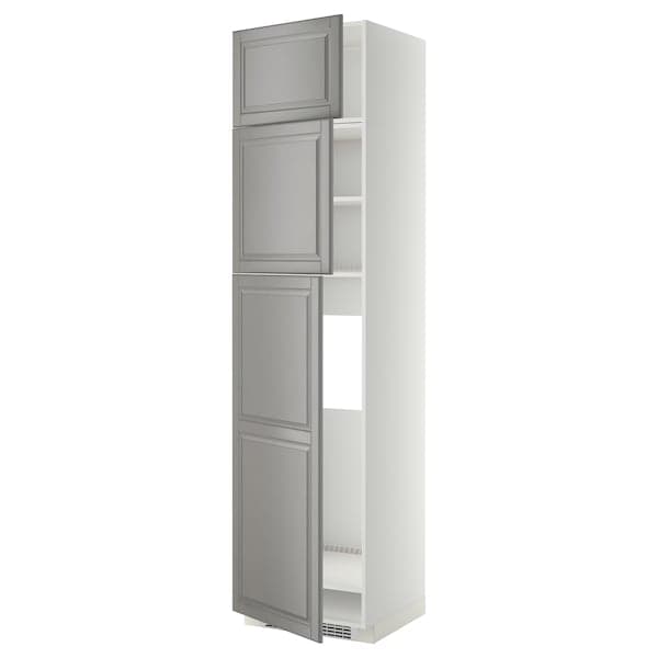 METOD - High cab for fridge with 3 doors, white/Bodbyn grey , 60x60x240 cm