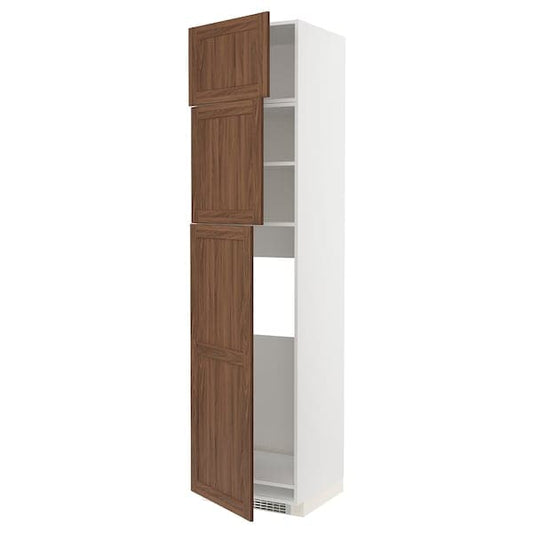 Ikea METOD - High cab for fridge with 3 doors, white Enköping/brown walnut effect, 60x60x240 cm