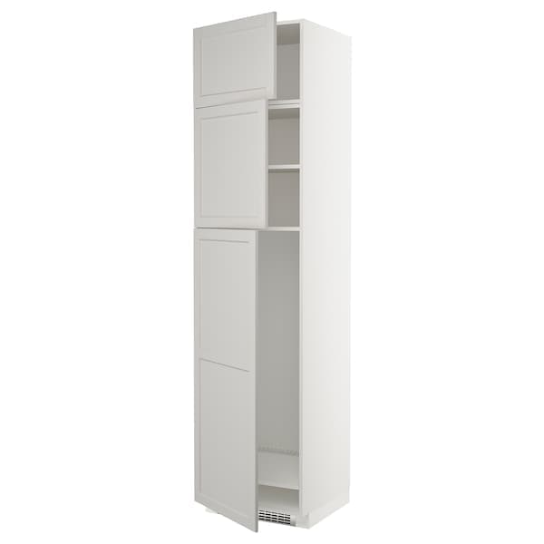 METOD - High cab for fridge with 3 doors, white/Lerhyttan light grey , 60x60x240 cm - best price from Maltashopper.com 59460052
