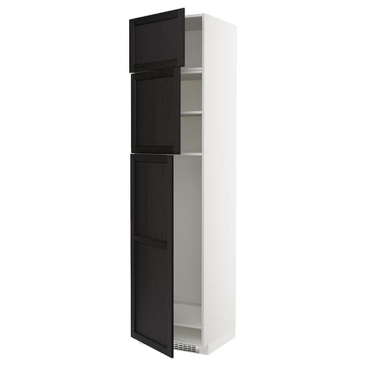 Ikea METOD - High cab for fridge with 3 doors, white/Lerhyttan black stained , 60x60x240 cm
