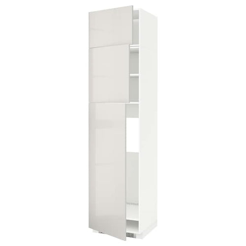 METOD - High cab for fridge with 3 doors, white/Ringhult light grey , 60x60x240 cm