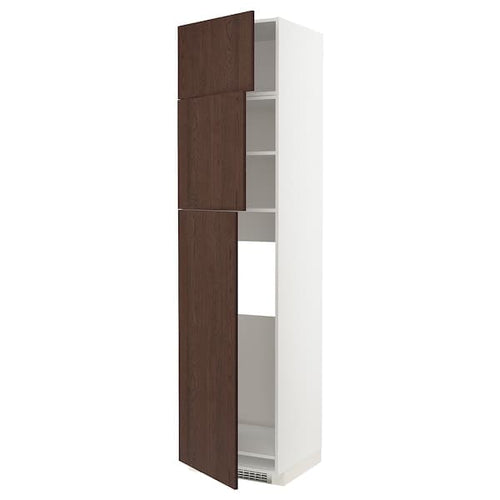 METOD - High cab for fridge with 3 doors, white/Sinarp brown , 60x60x240 cm