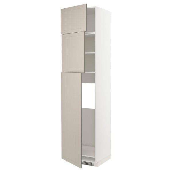 Ikea METOD - High cab for fridge with 3 doors, white/Stensund beige , 60x60x240 cm