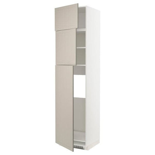 METOD - High cab for fridge with 3 doors, white/Stensund beige , 60x60x240 cm