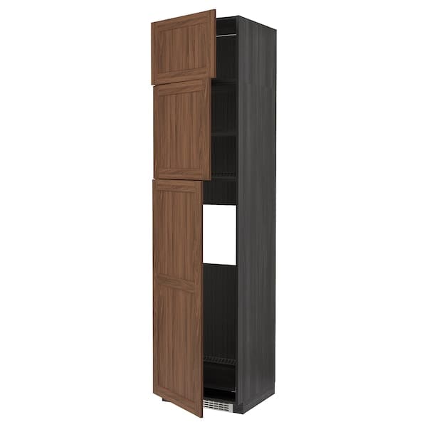 Ikea METOD - High cab for fridge with 3 doors, black Enköping/brown walnut effect, 60x60x240 cm
