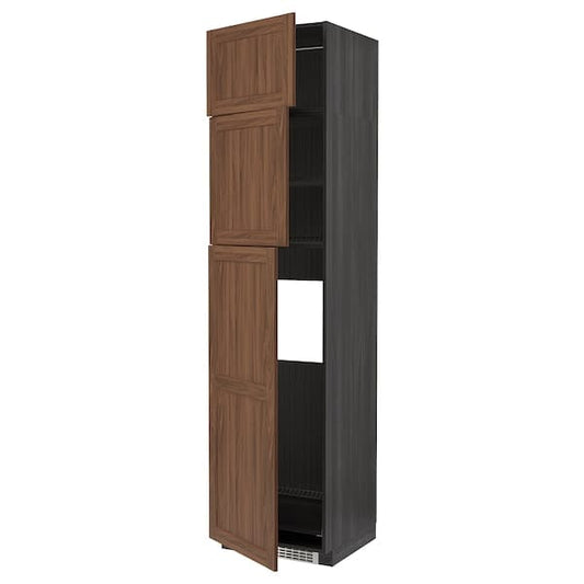 Ikea METOD - High cab for fridge with 3 doors, black Enköping/brown walnut effect, 60x60x240 cm