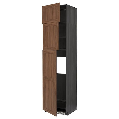 METOD - High cab for fridge with 3 doors, black Enköping/brown walnut effect, 60x60x240 cm