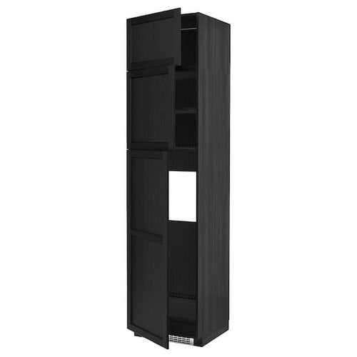 METOD - High cab for fridge with 3 doors, black/Lerhyttan black stained, 60x60x240 cm