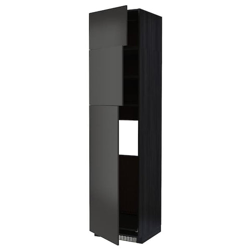 METOD - High cab for fridge with 3 doors, black/Nickebo matt anthracite , 60x60x240 cm