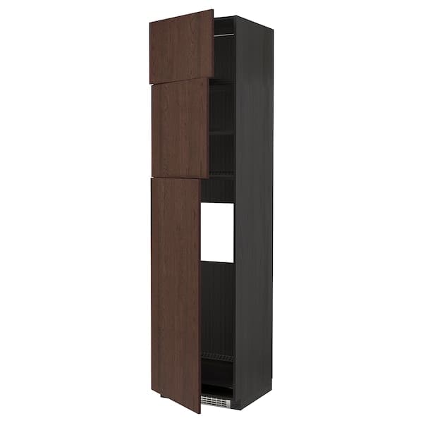 Ikea METOD - High cab for fridge with 3 doors, black/Sinarp brown , 60x60x240 cm