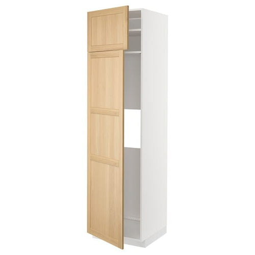 METOD - METOD Hi cab f fridge or freezer w 2 drs, white/Forsbacka oak, 60x60x220 cm