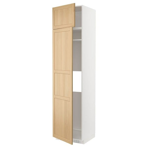 METOD - METOD Hi cab f fridge or freezer w 2 drs, white/Forsbacka oak, 60x60x240 cm