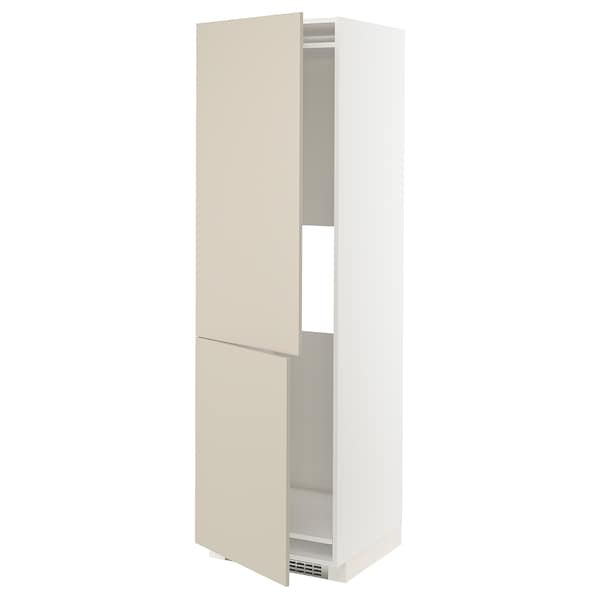 Ikea METOD - Hi cab f fridge or freezer w 2 drs, white/Havstorp beige, 60x60x200 cm
