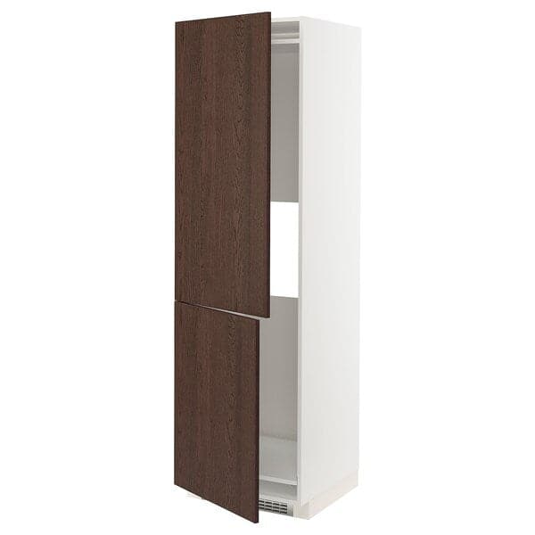 METOD - Hi cab f fridge or freezer w 2 drs, white/Sinarp brown, 60x60x200 cm