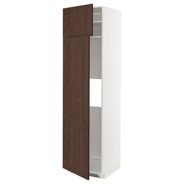 Ikea METOD - Hi cab f fridge or freezer w 2 drs, white/Sinarp brown , 60x60x220 cm