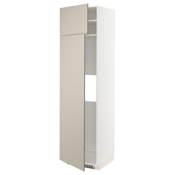 Ikea METOD - Hi cab f fridge or freezer w 2 drs, white/Stensund beige, 60x60x220 cm