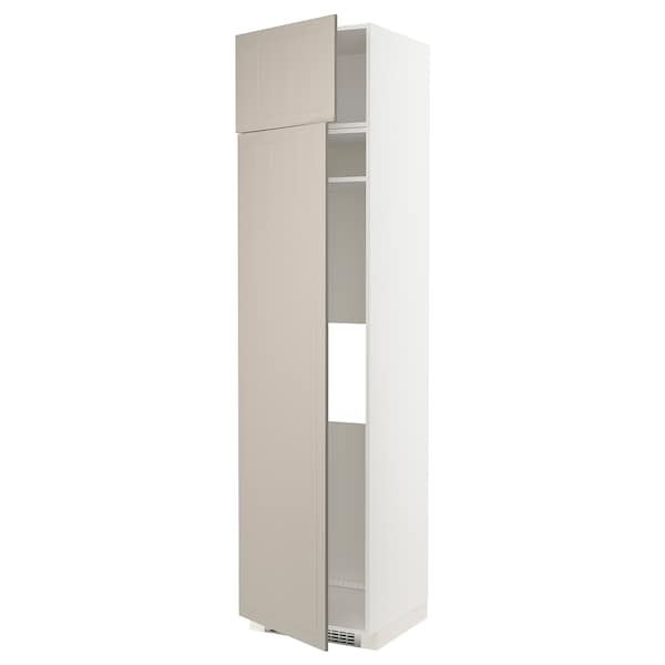 Ikea METOD - Hi cab f fridge or freezer w 2 drs, white/Stensund beige, 60x60x240 cm