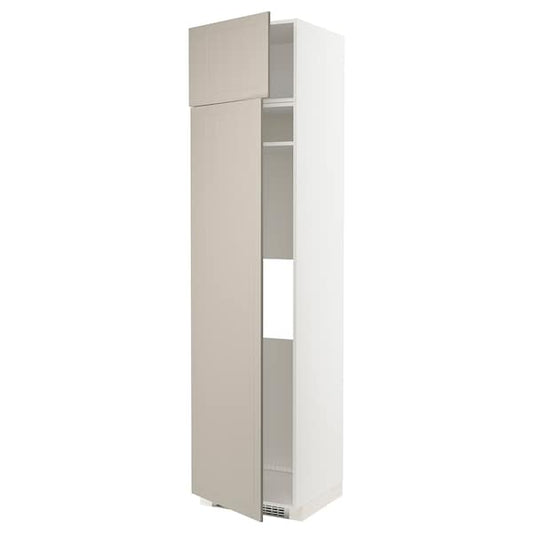 Ikea METOD - Hi cab f fridge or freezer w 2 drs, white/Stensund beige, 60x60x240 cm