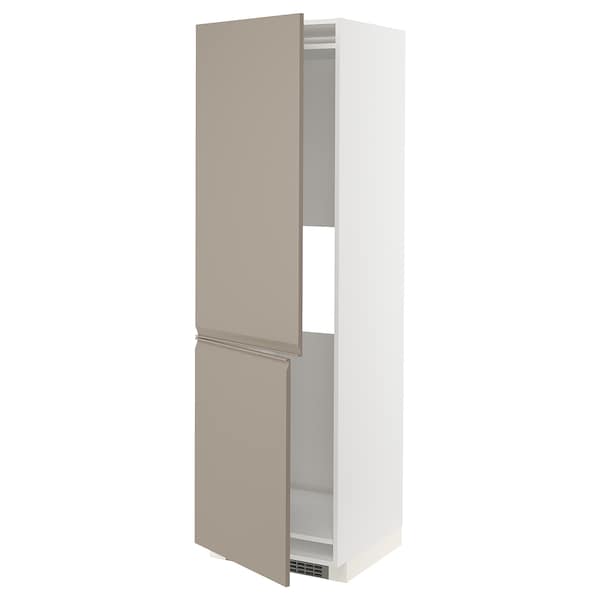 Ikea METOD - Hi cab f fridge or freezer w 2 drs, white/Upplöv matt dark beige , 60x60x200 cm