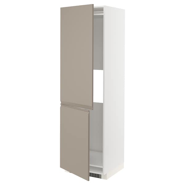 METOD - Hi cab f fridge or freezer w 2 drs, white/Upplöv matt dark beige , 60x60x200 cm