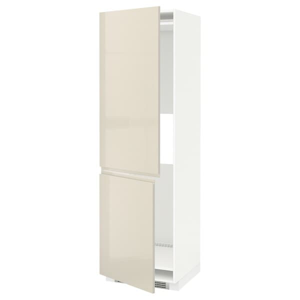 METOD - Hi cab f fridge or freezer w 2 drs, white/Voxtorp high-gloss light beige, 60x60x200 cm