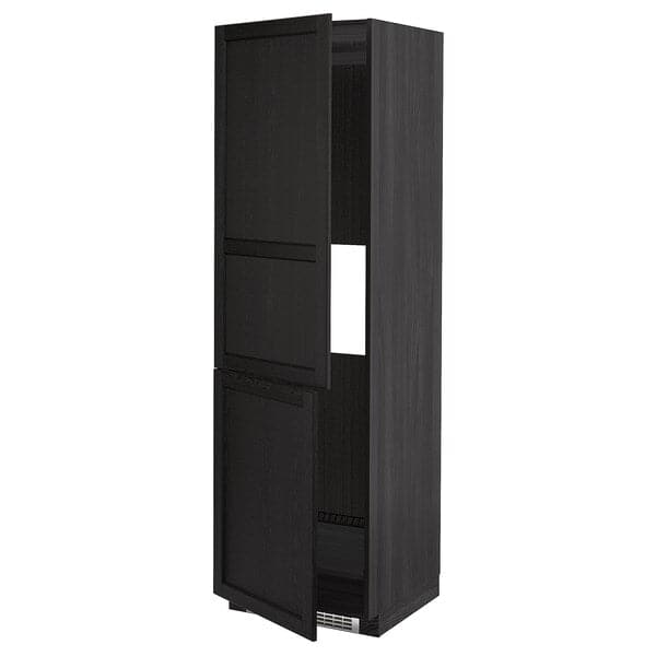 METOD - Hi cab f fridge or freezer w 2 drs, black/Lerhyttan black stained, 60x60x200 cm