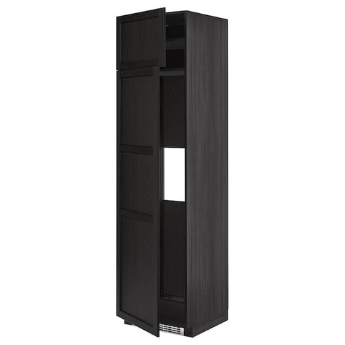 METOD - METOD Hi cab f fridge or freezer w 2 drs, black/Lerhyttan black stained, 60x60x220 cm