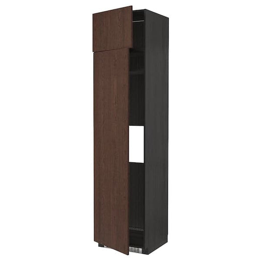 Ikea METOD - Hi cab f fridge or freezer w 2 drs, black/Sinarp brown, 60x60x240 cm