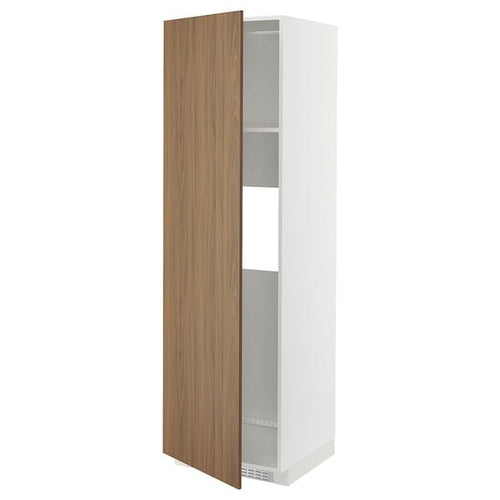 METOD - High cab f fridge or freezer w door, white/Tistorp brown walnut effect, 60x60x200 cm