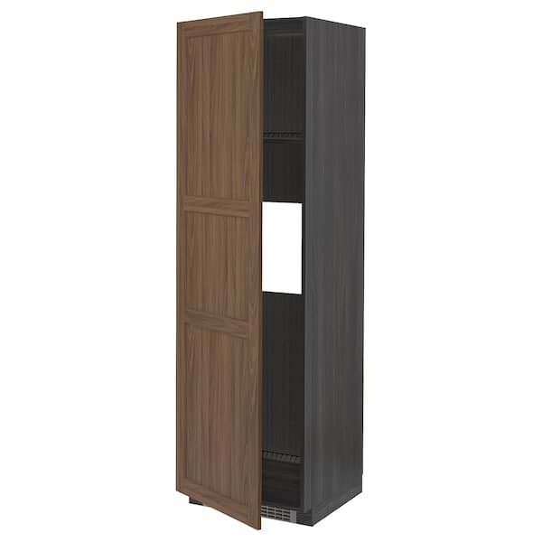 METOD - High cab f fridge or freezer w door, black Enköping/brown walnut effect, 60x60x200 cm - best price from Maltashopper.com 29476403