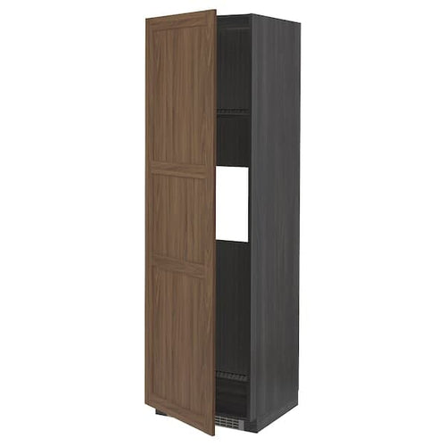 METOD - High cab f fridge or freezer w door, black Enköping/brown walnut effect, 60x60x200 cm