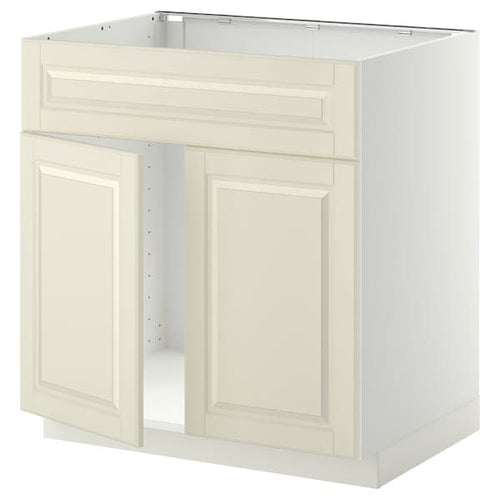 METOD - Base cabinet f sink w 2 doors/front, white/Bodbyn off-white, 80x60 cm