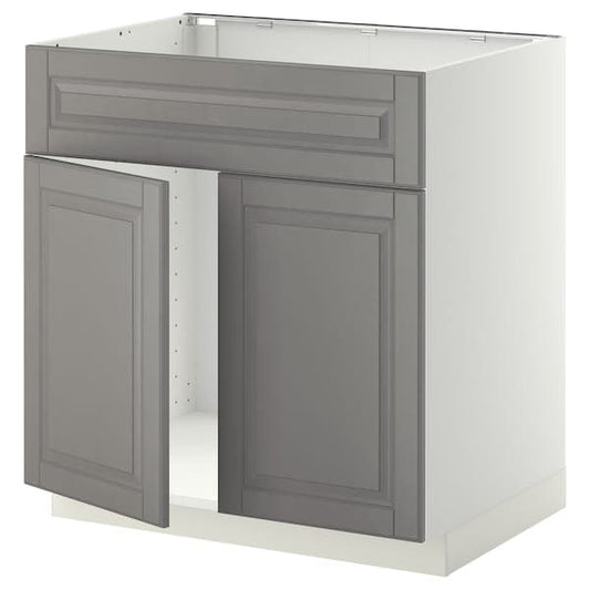 Ikea METOD - Base cabinet f sink w 2 doors/front, white/Bodbyn grey, 80x60 cm