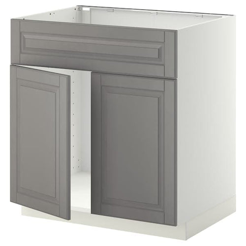 METOD - Base cabinet f sink w 2 doors/front, white/Bodbyn grey, 80x60 cm