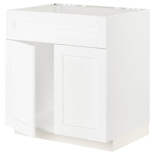 METOD - Base cabinet f sink w 2 doors/front, white Enköping/white wood effect, 80x60 cm