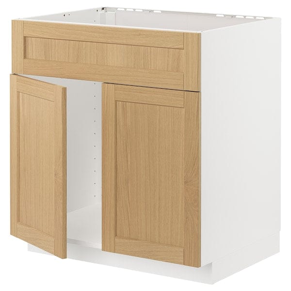 Ikea METOD - Base cabinet f sink w 2 doors/front, white/Forsbacka oak, 80x60 cm
